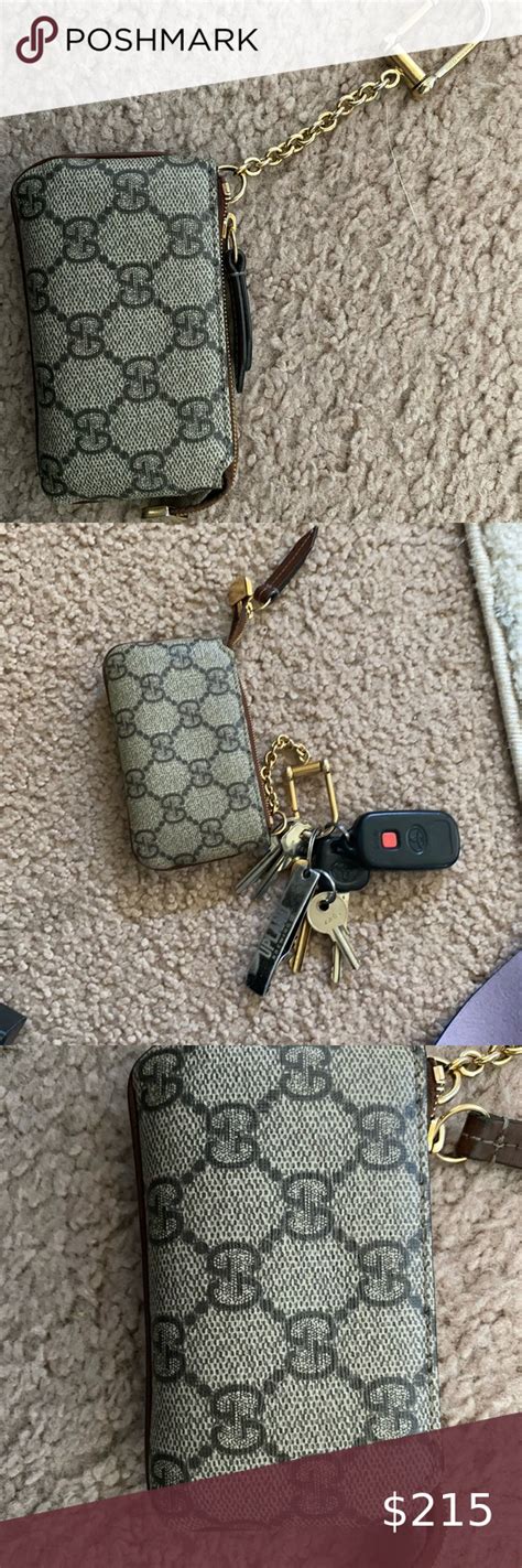 gucci green leather key case|Gucci coin pouch keychain.